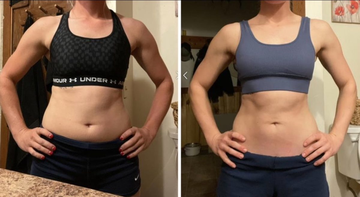 Forever Rising client before and after photo showing visible abdominal definition